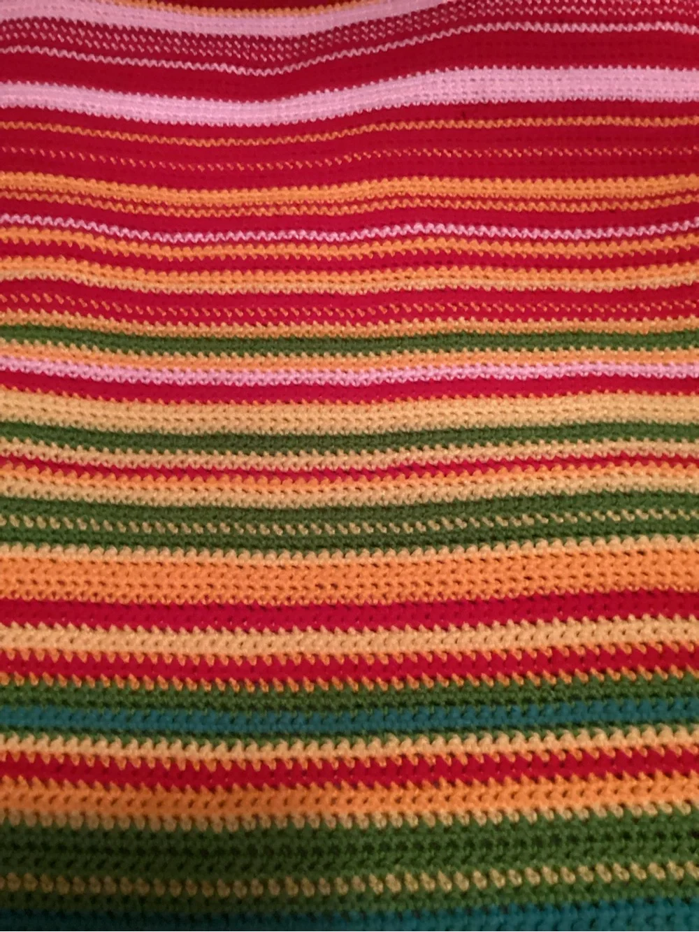 Multicolor Striped Crochet Bed Throw - Rainbow Colors 57” x 88”